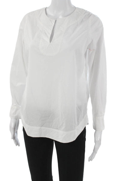 J Crew Women White V-Neck Cotton Tunic Long Sleeve Size PS