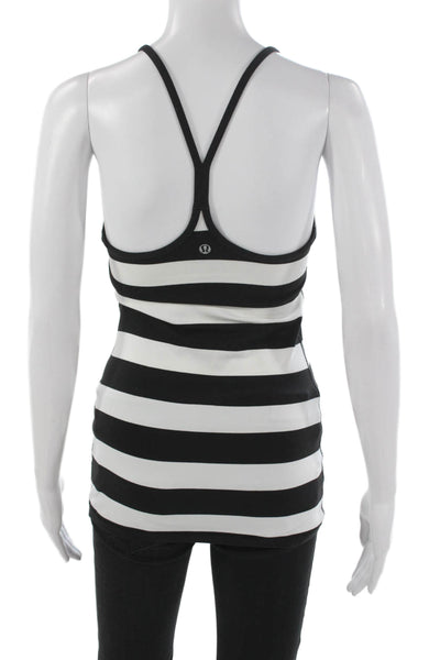 Lululemon Women Striped Scoop Neck Sleeveless Tank Black Polyester Blend Size 4