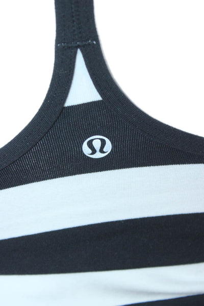 Lululemon Women Striped Scoop Neck Sleeveless Tank Black Polyester Blend Size 4