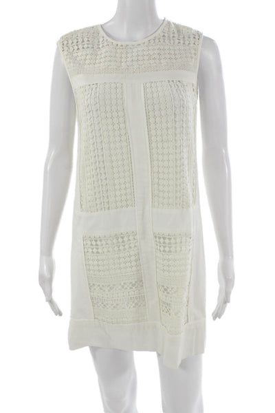 J Crew Womens Shift Dress White Cotton Sleeveless Knee Length Zip Size PS