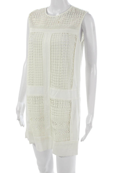 J Crew Womens Shift Dress White Cotton Sleeveless Knee Length Zip Size PS