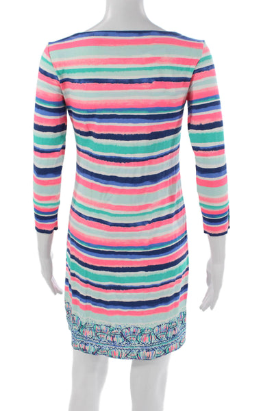 Lilly Pulitzer Women Striped Boat Neck 3/4 Sleeve Short Rayon Dress Size XS