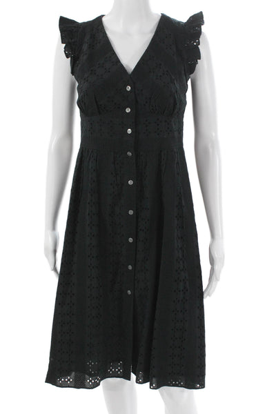 J Crew Womens Fit & Flare Dress Black Cotton V Neck Sleeveless Knee Length Size
