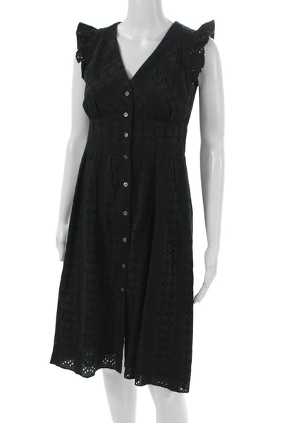 J Crew Womens Fit & Flare Dress Black Cotton V Neck Sleeveless Knee Length Size