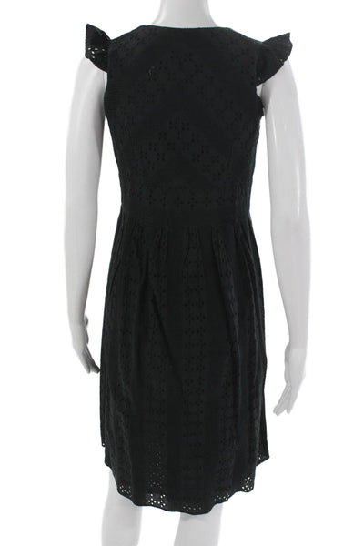 J Crew Womens Fit & Flare Dress Black Cotton V Neck Sleeveless Knee Length Size