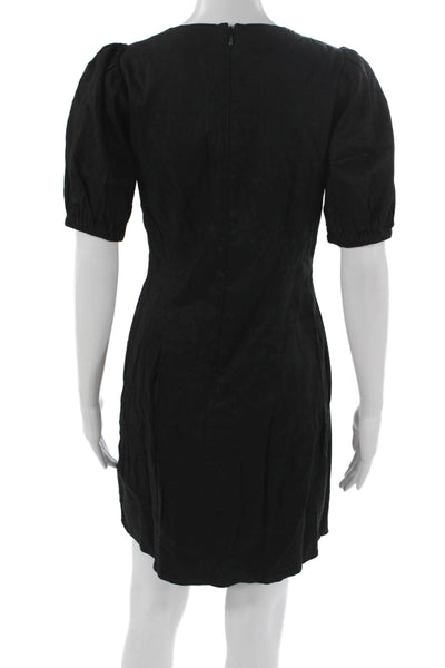 J Crew Womens Black Linen Mini Short Sleeve Dress Round Neck Button Size 2
