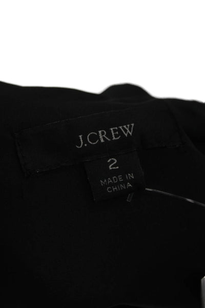 J Crew Womens Black Linen Mini Short Sleeve Dress Round Neck Button Size 2