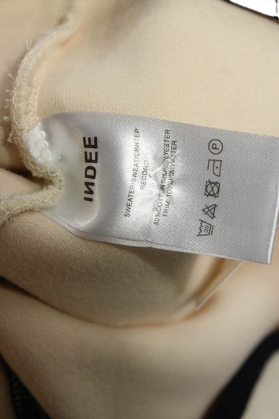 Indee Womens Beige Cotton Collared Solid Pullover Sweater Long Sleeve Size 2XS