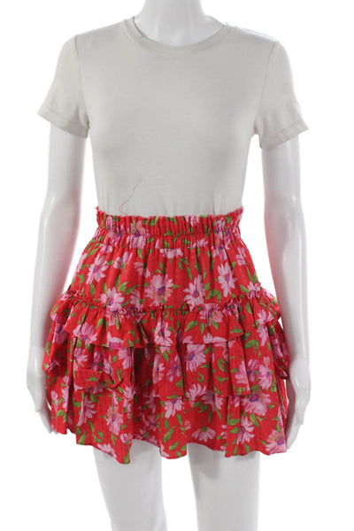 Love Shack Fancy Womens Red Viscose Floral Mini Skirt Petite Size S