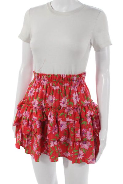 Love Shack Fancy Womens Red Viscose Floral Mini Skirt Petite Size S