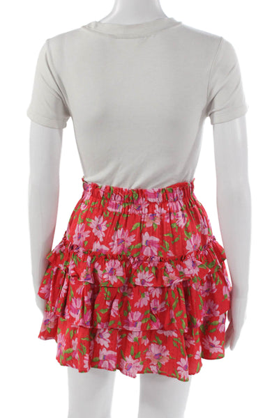 Love Shack Fancy Womens Red Viscose Floral Mini Skirt Petite Size S