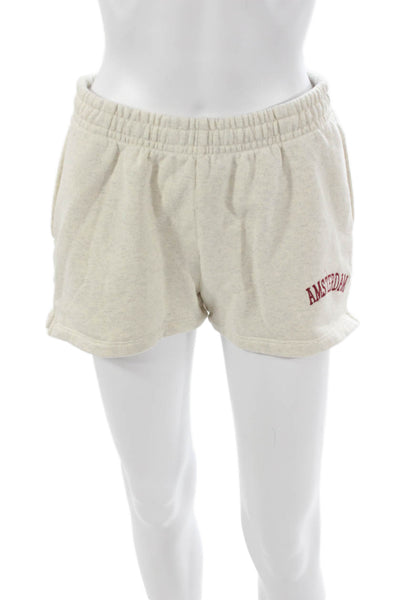 John Galt Women Sweat Shorts Beige Cotton Pull On Solid Size 26
