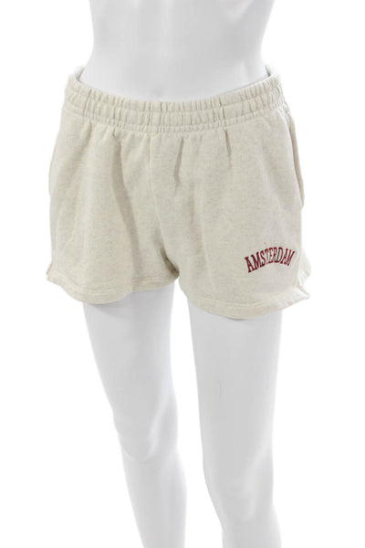 John Galt Women Sweat Shorts Beige Cotton Pull On Solid Size 26