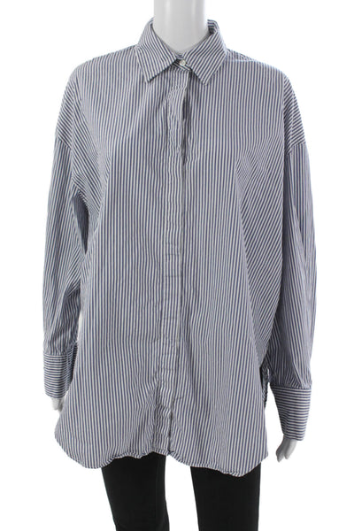 Zara Womens Basic Striped Cotton Collared Button-Up Long Sleeve Top Size M