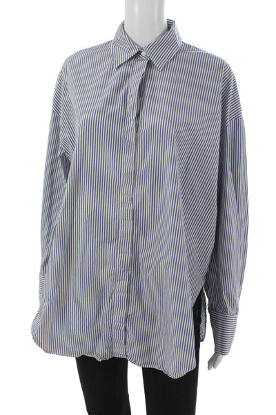 Zara Womens Basic Striped Cotton Collared Button-Up Long Sleeve Top Size M