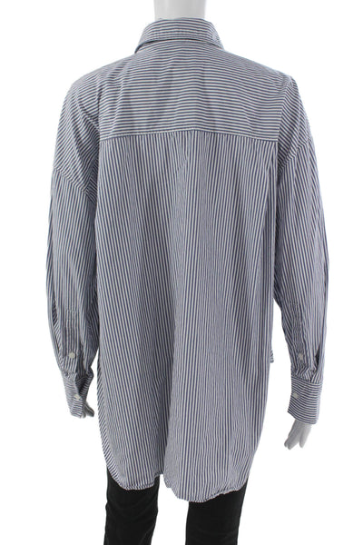 Zara Womens Basic Striped Cotton Collared Button-Up Long Sleeve Top Size M