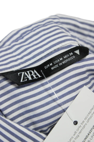 Zara Womens Basic Striped Cotton Collared Button-Up Long Sleeve Top Size M