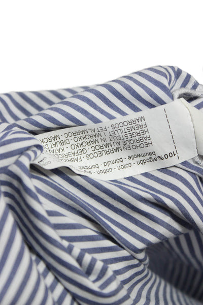 Zara Womens Basic Striped Cotton Collared Button-Up Long Sleeve Top Size M
