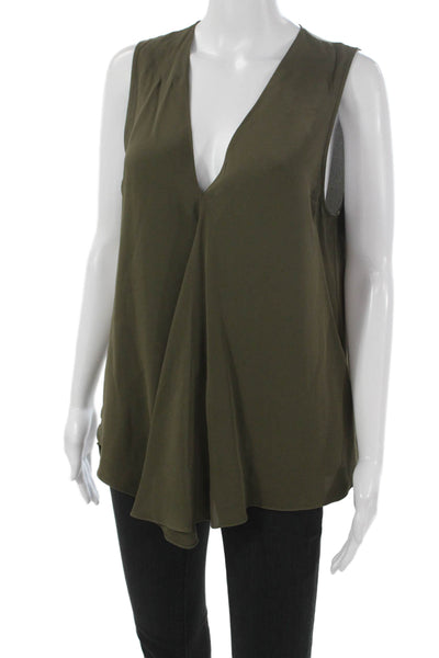 Theory Womens Silk V-Neck Tunic Sleeveless Green Size L