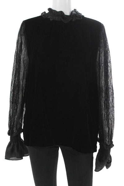 Clu Women Black Rayon High Neck Long Sleeve Button Blouse Size M