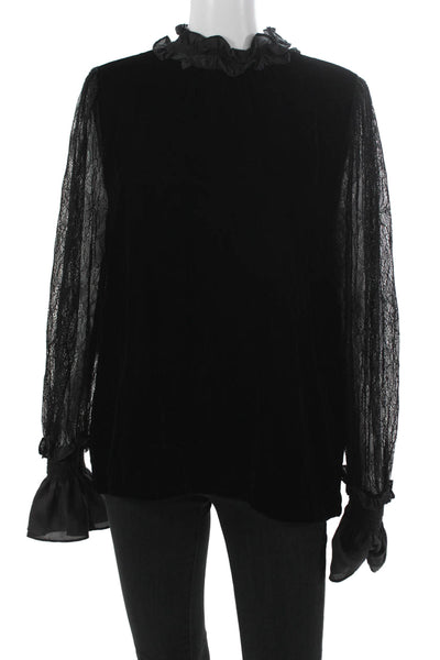 Clu Women Black Rayon High Neck Long Sleeve Button Blouse Size M