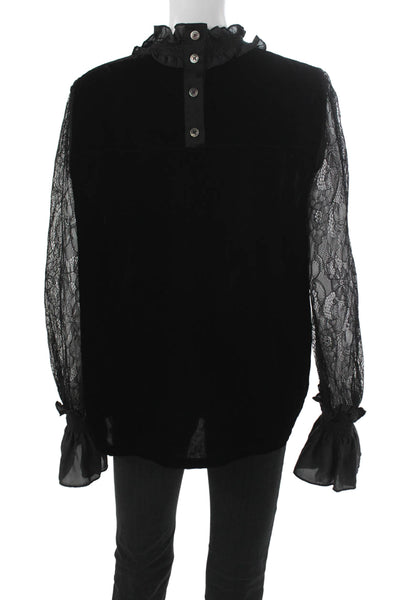 Clu Women Black Rayon High Neck Long Sleeve Button Blouse Size M