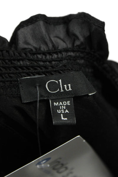 Clu Women Black Rayon High Neck Long Sleeve Button Blouse Size M