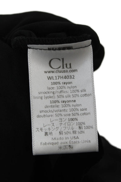 Clu Women Black Rayon High Neck Long Sleeve Button Blouse Size M