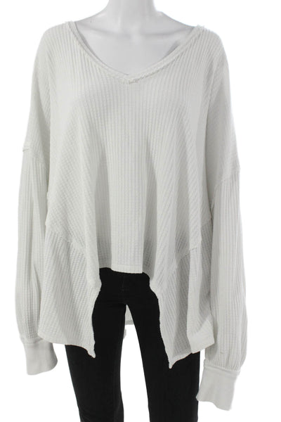 We The Free Womens Tunic Blouse V-Neck Long Sleeve White Cotton Blend Size L