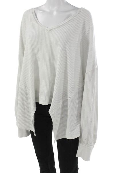 We The Free Womens Tunic Blouse V-Neck Long Sleeve White Cotton Blend Size L