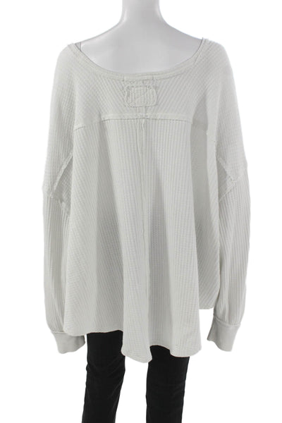 We The Free Womens Tunic Blouse V-Neck Long Sleeve White Cotton Blend Size L