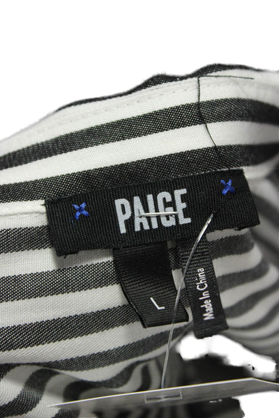 Paige Womens Striped Tencel Collared Button-Up Long Sleeve Basic Size L
