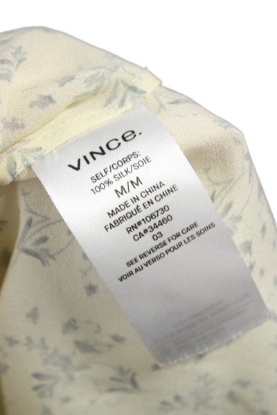 Vince Women Tunic Blouse Yellow Silk Floral Long Sleeve Round Neck Size M