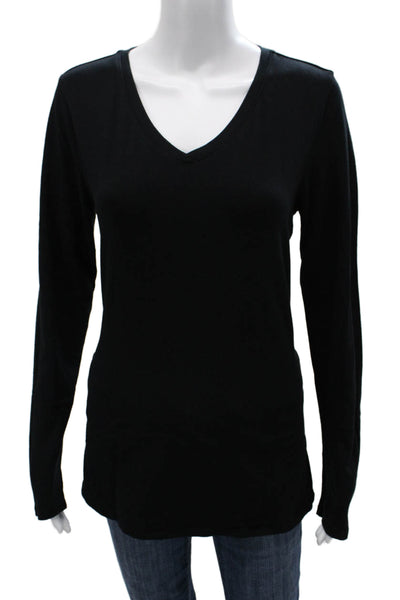 Danskin Womens Basic Cotton V-Neck Long Sleeve T-Shirt Black Size S