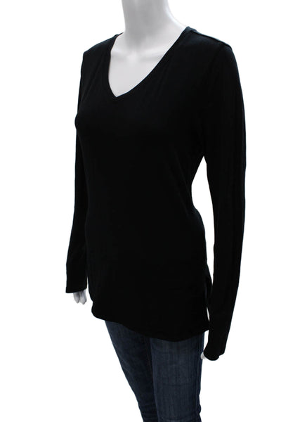 Danskin Womens Basic Cotton V-Neck Long Sleeve T-Shirt Black Size S