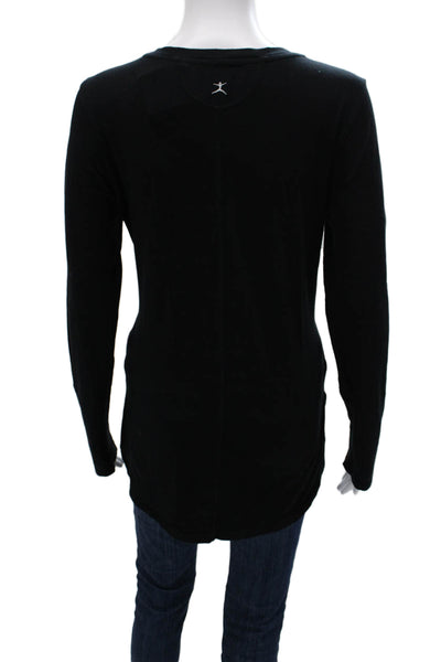 Danskin Womens Basic Cotton V-Neck Long Sleeve T-Shirt Black Size S