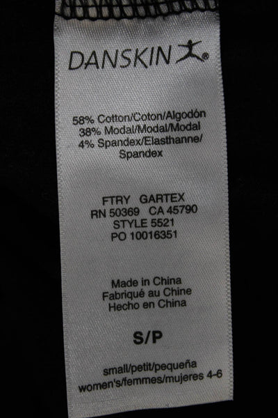 Danskin Womens Basic Cotton V-Neck Long Sleeve T-Shirt Black Size S