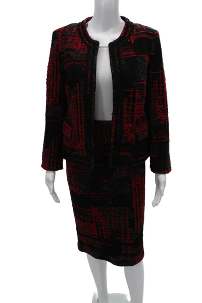 Helene Womens Boucle Pencil Skirt Black Red Wool Blend Size Small