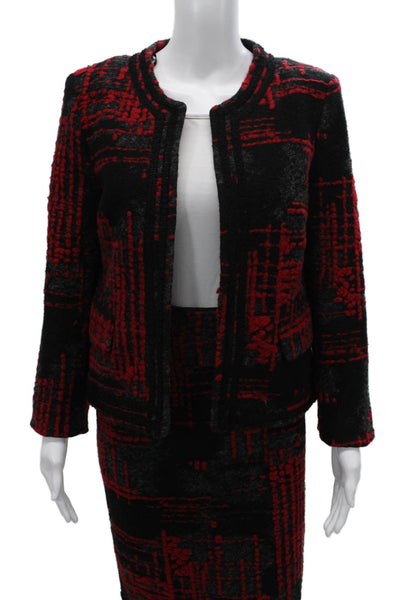Helene Womens Boucle Pencil Skirt Black Red Wool Blend Size Small