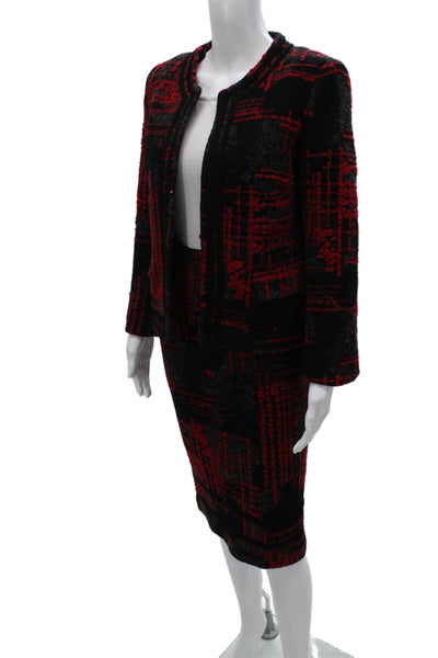 Helene Womens Boucle Pencil Skirt Black Red Wool Blend Size Small