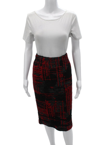 Helene Womens Boucle Pencil Skirt Black Red Wool Blend Size Small