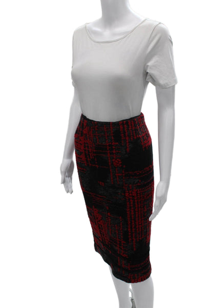 Helene Womens Boucle Pencil Skirt Black Red Wool Blend Size Small
