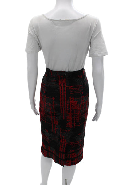 Helene Womens Boucle Pencil Skirt Black Red Wool Blend Size Small