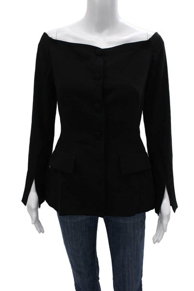 Amanda Uprichard Womens Off Shoulder Black Long Sleeve Button Blouse Size S