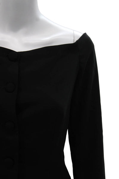 Amanda Uprichard Womens Off Shoulder Black Long Sleeve Button Blouse Size S