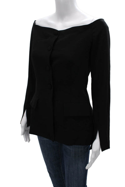 Amanda Uprichard Womens Off Shoulder Black Long Sleeve Button Blouse Size S