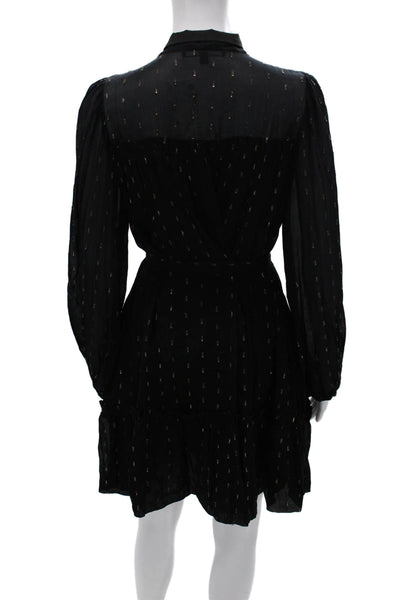 Toccin Womens Shift Dress Black Collared Tie Neck Long Sleeve Viscose Size 8