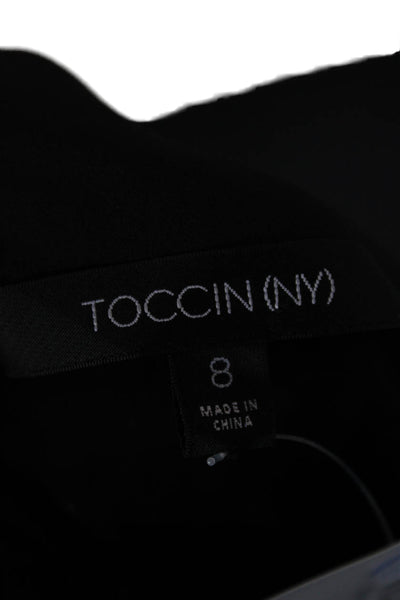 Toccin Womens Shift Dress Black Collared Tie Neck Long Sleeve Viscose Size 8
