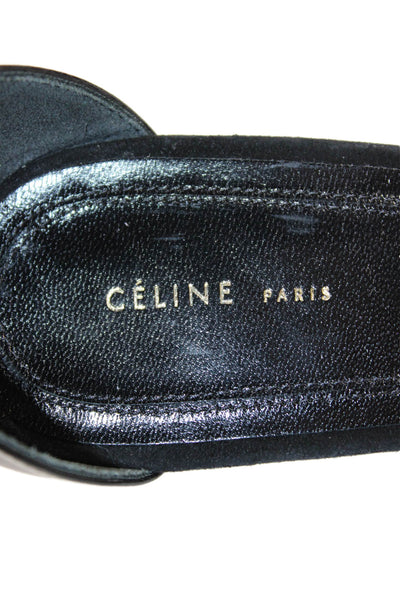 Celine Womens Stiletto Metal Geometric Ankle Strap Sandals Black Leather Size 38