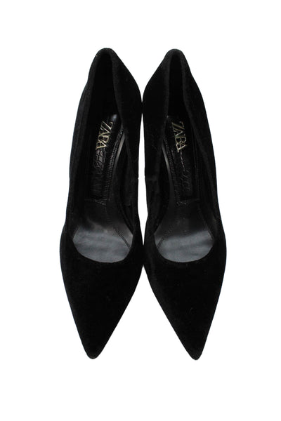 Zara Women's Pointed Toe Faux Suede Stiletto Pumps Black Size 39
